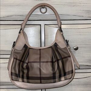 Burberry Beige Smoked Check Coated Canvas Brooklyn Hobo Women's Bag 2000-2017
